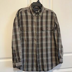 Roundtree & Yorke Men's Plaid Shirt in Brown and Gray